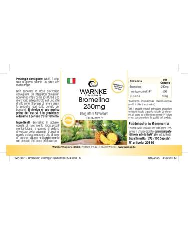 Bromelain Capsules 250mg - High Dose Vegan Pineapple Enzyme | 100 Capsules | Warnke Vital Substances - German Pharmacy Quality - Buy Online on GoSupps.com