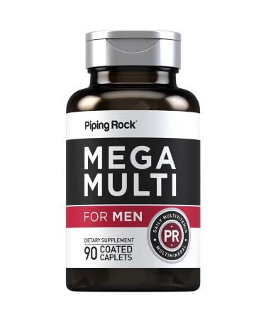 Piping Rock Men's Multivitamin | 90 Caplets | Mega Vitamin and Mineral Complex | Daily Support Supplement | with Vitamin C D Magnesium Zinc | Non-GMO Gluten Free