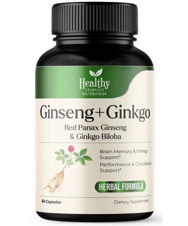 Ginkgo Biloba & Ginseng - Korean Red Panax Extract Extra Strength Brain Memory Supplement - Performance Energy Immune & Vitality Support Nootropic for Mental Function 60 Capsules