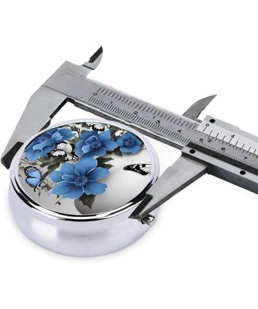 Shop Gray Teal Flower Butterfly Round Pill Box | 3 Compartment Portable Travel Medicine Organizer - Buy Online on GoSupps.com
