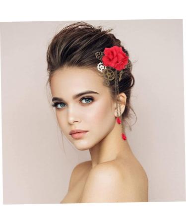 Steampunk Hair Clip Vintage Gothic Flower Hairpins Gothic Hair Clip Punk Hair Barrettes Cosplay Costume Hair Accessories for Women red - Buy Online on GoSupps.com