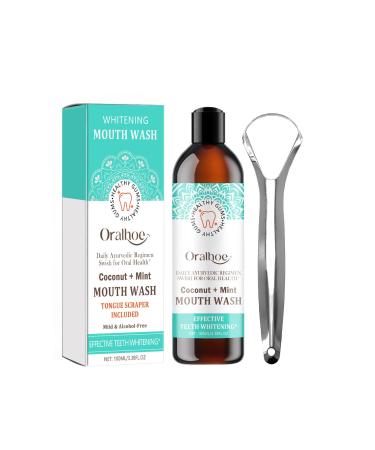 Coconut-Mint Mund flushing tooth whitening yellow tooth stains tongue coating clean fresh breath mouth care set 100 ml + tongue scraper