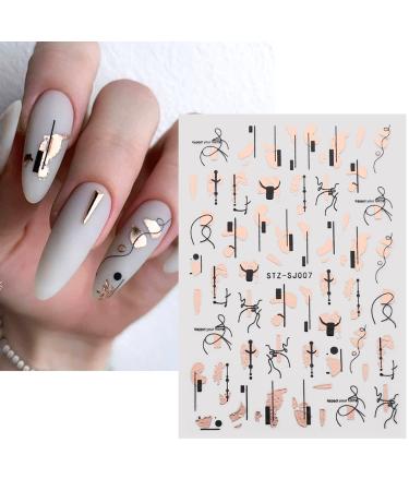 9 Sheets Gold Nail Art Stickers - Self-Adhesive 3D Decals for Nail Design - Abstract Line, Leopard Print, Leaves, Flower Sliders - French Manicure Decoration - Design 2 - Buy Online on GoSupps.com