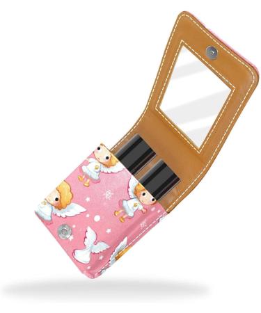 Mini Leather Lipstick Organizer with Mirror - Cartoon Angel Pink Case | Shop Now - Buy Online on GoSupps.com
