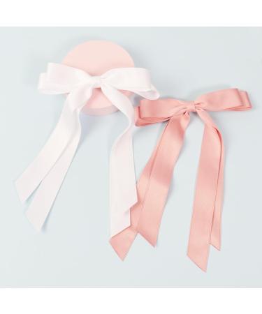 2 Pack Hair Bows for Women White Bow Hair Clips French Barrette with Long Silky Satin Hair Ribbons for Women Girls(White Pink) - Buy Online on GoSupps.com