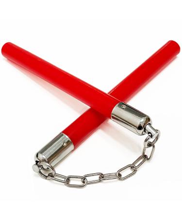 OWNALL Nunchucks for Adults Flexible Polyurethane Rubber Safety Nunchaku, High Hardness and Elasticity Nun Chucks with Steel Swivel Chain Feels Good and Durable Suitable for Professionals Red
