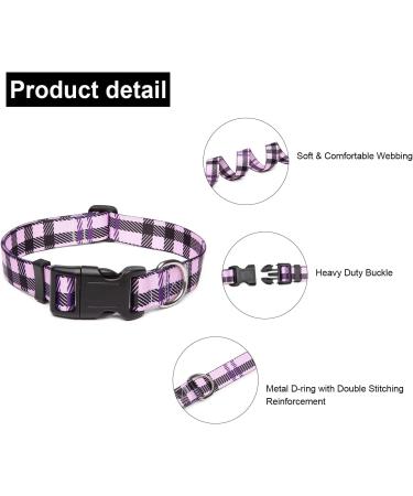 Adjustable Mercano Dog Collar - Soft Nylon Comfort for Small & Medium Puppies - Stylish Checkered Purple (M) - Buy Online on GoSupps.com