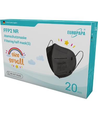 EUROPAPA 20x FFP2 Mask S in Small Size Face Masks Respiratory Masks 5-ply hygienic individually packed EU 2016/425 Black