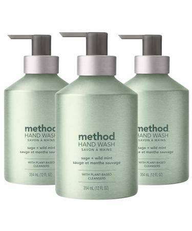 Method Hand Wash Sage + Wild Mint 12 fl oz (3 Pack) Plant-Based Liquid Hand Soap with Refreshing Herbal Scent Biodegradable Formula Recyclable Bottle