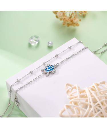 Turtle Ankle 925 Sterling Silver Blue Opal Anklets | Sea Turtle & Palm Tree Beach Jewelry for Women - Buy Online on GoSupps.com