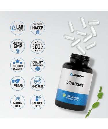 UAB Involutus Taurine capsules 1000mg 180 capsules 3 months supply Vegan amino acid easy to swallow high dosage and no artificial fillers Allergen and gluten free Ambervit - Buy Online on GoSupps.com