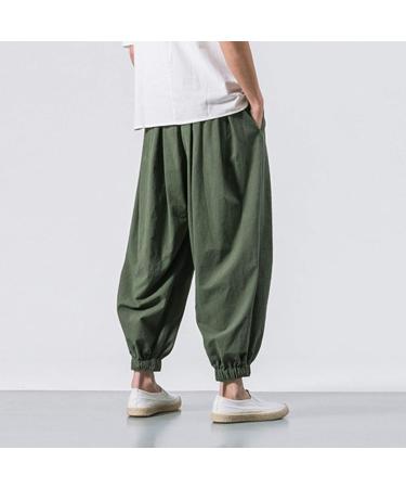 Men's Fashion Casual Solid Color Drawstring Pants | Wide Leg Elasticated, Plus Size | Army Green - Buy Online on GoSupps.com