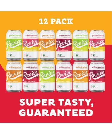Revive Organic Sparkling Probiotic Seltzer Classic Variety 12-Pack | Low-Calorie, Billions Live Probiotics, Vegan, Gluten-Free - Supports Gut Health & Immune System - Buy Online on GoSupps.com