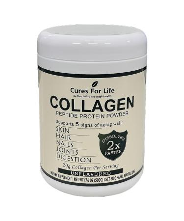 Cures For Life Collagen Peptides Powder Hydrolyzed Unflavored 500g Non-GMO Kosher Keto Supports Skin Hair Nails Joints & Digestion Quick Dissolve Pasture-Raised