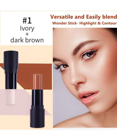 Go Ho 2 Colors Contour Stick - 2 in 1 Double-sided Concealer Stick Highlighter | Long-lasting Waterproof 3D Face Makeup Cream | 01# Ivory and Dark Brown - Buy Online on GoSupps.com