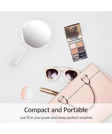 Handheld Double Sided Magnifying Mirror with Handle | 1X 2X Makeup Mirror | Acrylic | Rounded Shape | Transparent - 1 PCS - Buy Online on GoSupps.com