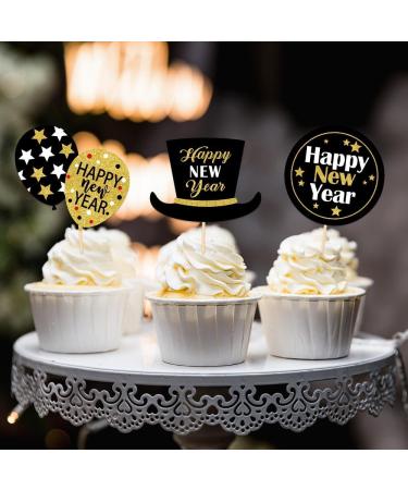 Dtzzou 24 Pack Black Gold 2024 Happy New Year Cupcake Toppers 12 Types Muffin Cake Toppers for New Years Eva Party Favor Supplies - Buy Online on GoSupps.com