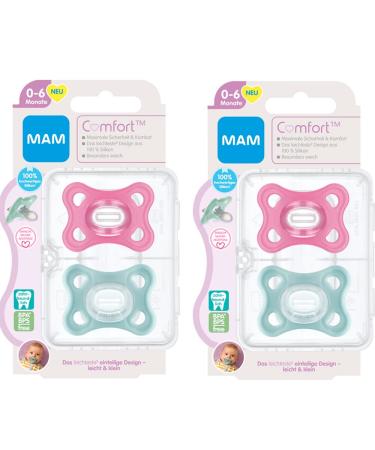 MAM 100% Silicon Schnuller Comfort especially for early and newborns extra small & light // 0-6 Mon. Girl // 4er Set // incl. 2 sterilization transport boxes