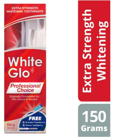 White Glo Professional Choice Toothpaste & Toothbrush Set - Extra Strength 100 ml + Sanitral 50 Dental Floss Sticks | International Shipping Available - Buy Online on GoSupps.com