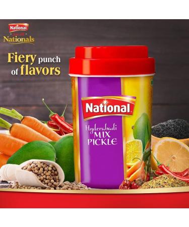 National Foods Hyderabadi Mixed Pickle 35.27 oz (1000g) | Sour & Spicy Traditional South Asian Relish | Zesty & Tangy Achaar | Plastic Jar | Pack of 2 Hyderabadi Mixed (1000g) 1 kg (Pack of 2) - Buy Online on GoSupps.com