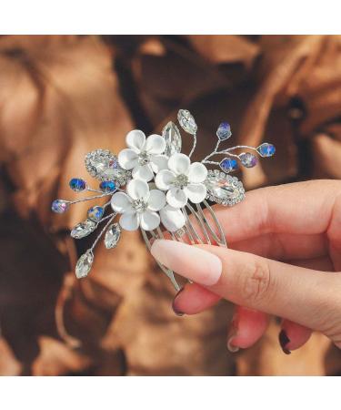 Silver Blue Rhinestone Wedding Hair Comb - Crystal Bridal Side Comb for Women and Girls - Buy Online on GoSupps.com