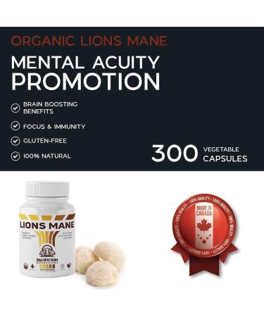 Pacific Rim Mushrooms Lion s Mane Capsules- Organic Lions Mane Mushroom 10:1 Extract With Immunomodulating Properties - Vegan Mushroom Supplement 300 Capsules 300 count (Pack of 1) - Buy Online on GoSupps.com