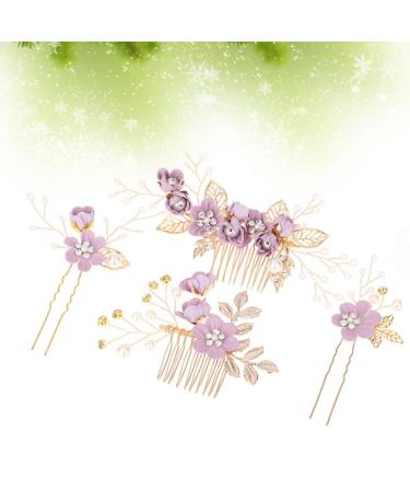 NUOBESTY 4Pcs Handmade Pearl Floral Leaf Bridal Hair Clip Comb Set - Purple Wedding Hair Accessories for Women - Buy Online on GoSupps.com