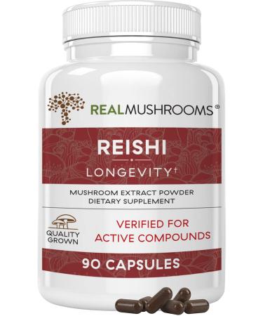 Reishi Extract Mushroom Supplements - Capsules for Longevity - Non-GMO Reishi Capsules for Improved Sleep and Relaxation 90 Count (Pack of 1)