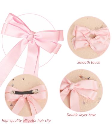 Bolonar Pink Hair Bows 3Pcs - Cute Satin Bowknot Clips for Women & Girls | Alligator Hair Accessories for Toddlers - Pink Ribbon Barrettes - Buy Online on GoSupps.com