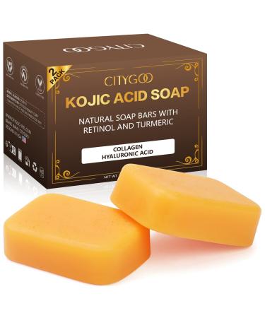 CITYGOO Kojic Acid Soap Dark Spot Corrector Dark Spot Remover For Soap Bars with Retinol Collagen Hyaluronic Acid Exfoliating & Nourishing(2 Pack)