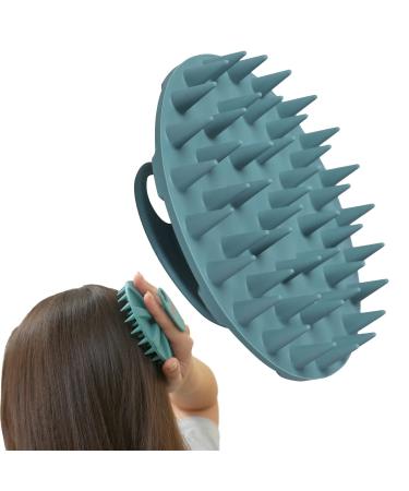 Scalp Massager Shampoo Brush, Wet & Dry Manual Scalp Care Head Scrubber Hair Washing, Soft Silicone Bristles, for Hair Growth, Dandruff Removal, Comfortable for All Hair Types (Dark Green)