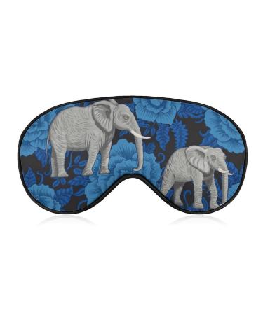 Sleep Mask Elephants Rose Flowers Soft Eye Mask for Sleeping with Adjustable Strap Indigo Blue Comfortable Blindfold Eyeshade for Men & Women