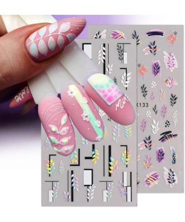 Nail Decorations French Design Acrylic Sliders Decals Black White 5D Engraved Embossed Nail Stickers Flower Leaves(5D-K133) - Buy Online on GoSupps.com