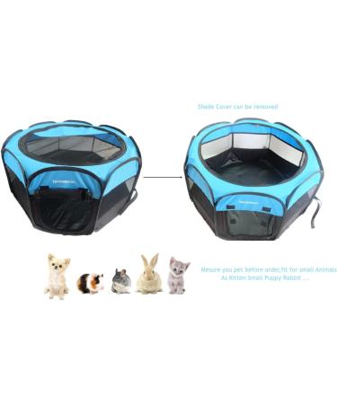 Portable Foldable Pet Playpen with Shade Cover - Blue | Indoor Outdoor Exercise Pen for Small Dogs, Puppies, Cats - Water-Resistant, Removable Cover Included - Buy Online on GoSupps.com