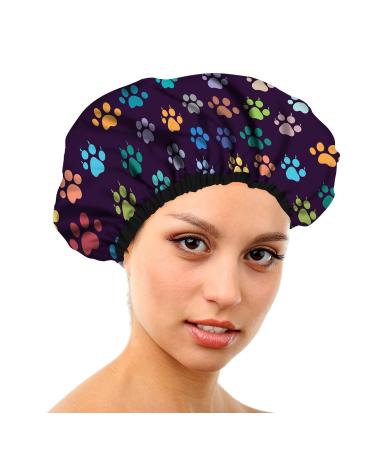Shower Cap for Women Reusable Waterproof Bath Cap Large Designed Shower Caps for All Hair Protection Hair Bath Caps - Dog Paw Pattern 11.8in Dog Paw Pattern