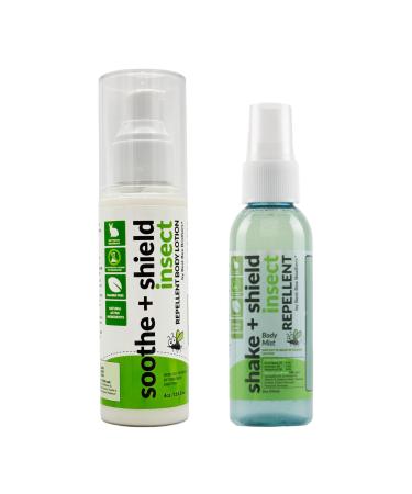 Best Bee Brothers Insect Repellent - 4oz Soothe + Shield Body Lotion and 2oz Shake + Shield Body Mist