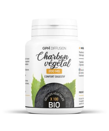 Organic Activated Vegetable Charcoal - Digestive Comfort - 200mg - 100 Vegetable Capsules