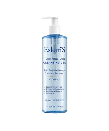 Eskaris Purifying Face Cleansing Gel Vitamin C & Aloe Vera Anti-Aging Daily Foaming Cleanser & Makeup Remover Soap-Free Face Wash Oil Control For All Skin Types 13.52 oz (400 ml)