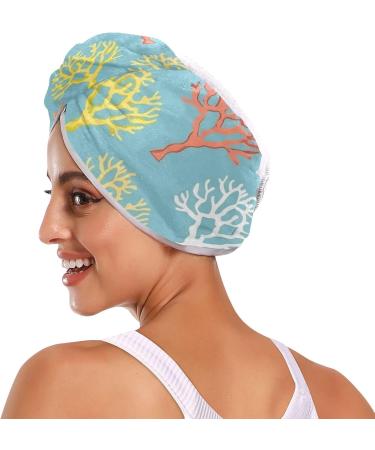 Colorful Corals Hair Towel 2 Pack - Super Absorbent Quick Dry Hair Turbans for Women & Girls - Buy Online on GoSupps.com