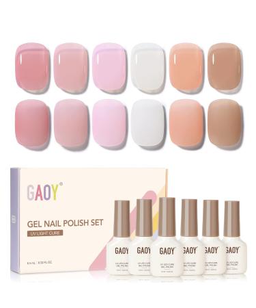 GAOY Jelly Pink Gel Nail Polish Set  6 Transparent Colors Natural Brown Gel Nail Kit for Nail Art DIY Manicure and Pedicure at Home Crystal Pink