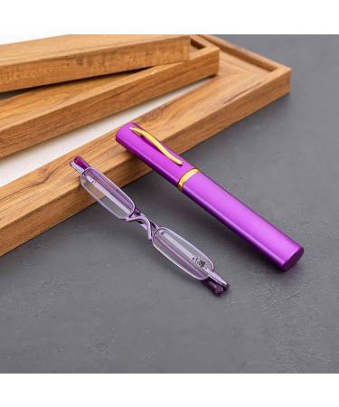 BILIZA Mini Slim Pen Reading Glasses - Portable Clip Case Compact Metal Frame Eyeglasses in Gray (1.0X) - International Shipping Available - Buy Online on GoSupps.com