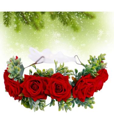 Minkissy Christmas Flower Headband - Red Artificial Rose Hair Wreath for Weddings & Festive Celebrations - Buy Online on GoSupps.com