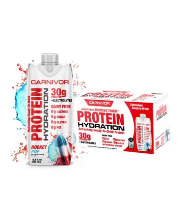 MuscleMeds Carnivor Protein Hydration RTD Ready to Drink Lactose Free Sugar Free 30g Isolate Protein Halal Certified Rocket Pop 16.9 Fl Oz (Pack of 12)
