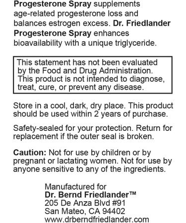 Dr. Bernd Friedlander Progesterone Spray - 160 Applications of Bio-Identical USP Natural Progesterone - Soy Free, Paraben Free, Non GMO - Buy Online on GoSupps.com