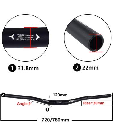 Wake 31.8mm Mountain Bike Handlebar 780mm - Aluminium Alloy MTB Riser Bars for Downhill Cycling - Black - Buy Online on GoSupps.com