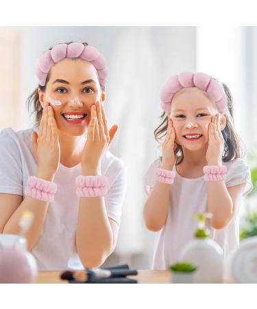 Hope&Luck Spa Headband Set for Women - 4Pcs Terry Cloth Pink Sponge Headband & Wristband for Face Washing - Buy Online on GoSupps.com