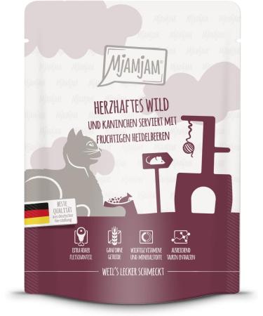 Mjamjam Premium Grain-Free Wet Cat Food - Hearty Wild & Rabbits with Blueberries - 6-Pack (6 x 300g) - Extra Meat Delights - Buy Online on GoSupps.com