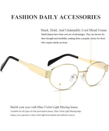 Gleyemor Stylish Oval Metal Frame Blue Light Glasses for Men & Women | UV400 Protection Fashion Accessories - Gold 54mm - Buy Online on GoSupps.com