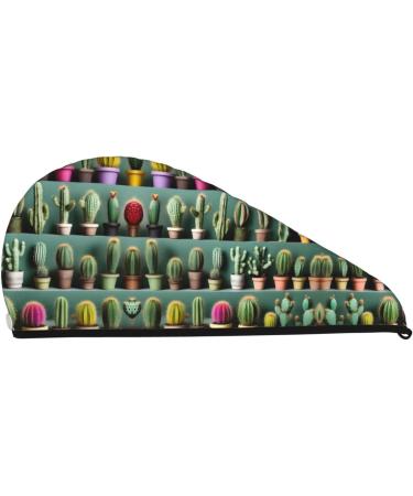 Many Cactus Art Coral Velvet Dry Hair Cap with Buttons | Anti-Frizz Hair Wrap for Curly Long & Thick Hair | International Shipping - Buy Online on GoSupps.com