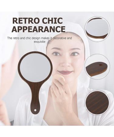 Beaupretty Handheld Makeup Mirror with Yellow Wood Handle - Portable Retro Vanity Pocket Mirror for Women - Outdoor Travel Mirror - 29.7x16.7cm - Buy Online on GoSupps.com